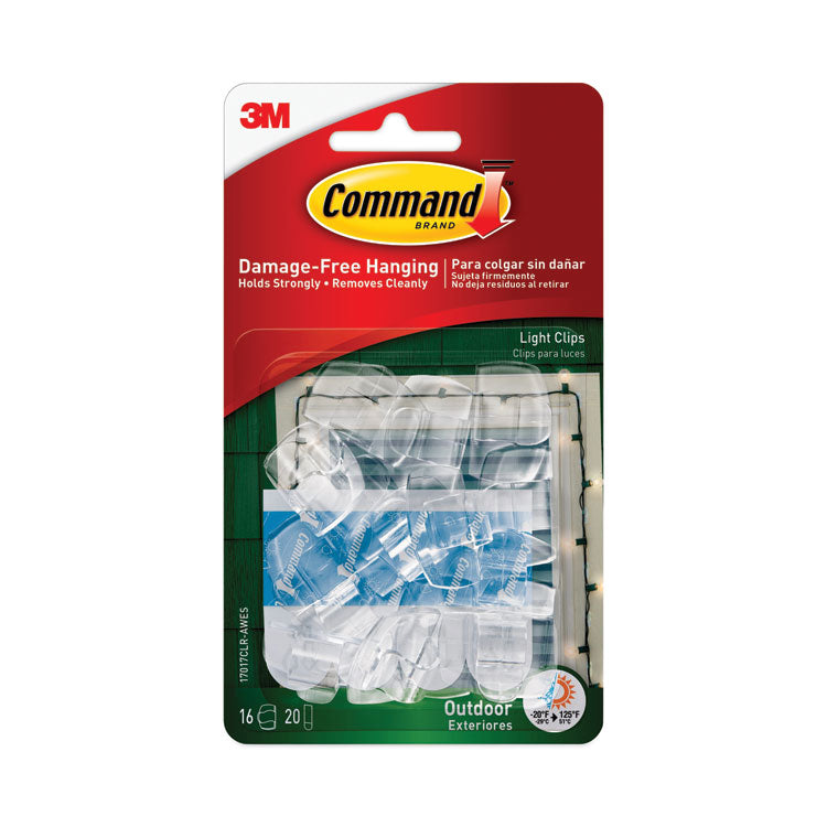 Command™ All Weather Hooks and Strips, Small, Plastic, Clear, 16 Clips and 20 Strips/Pack (MMM17017CLRAWES)