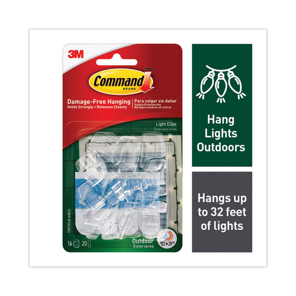 Command™ All Weather Hooks and Strips, Small, Plastic, Clear, 16 Clips and 20 Strips/Pack (MMM17017CLRAWES)