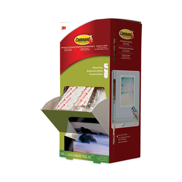 Command™ Poster Strips, Removable, Holds Up to 1 lb per Pair, 0.63 x 1.75, White, 4/Pack, 100 Packs/Carton (MMM17024CABPK)