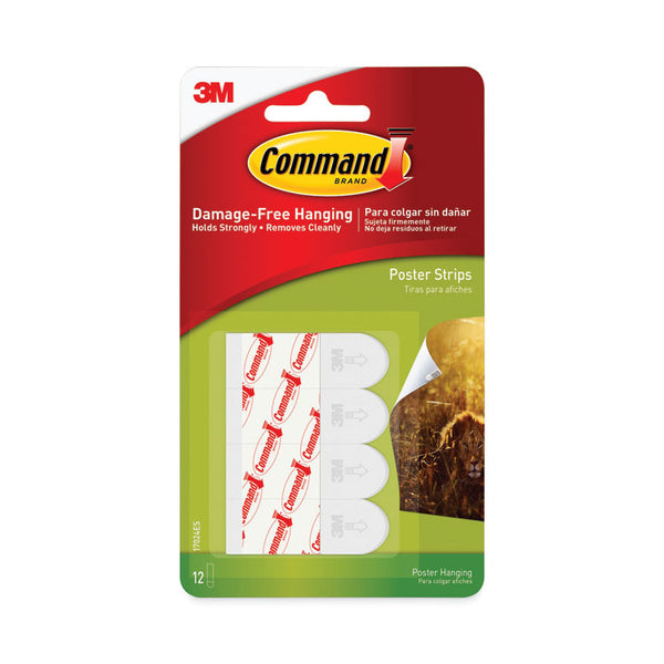 Command™ Poster Strips, Removable, Holds up to 1 lb per Pair, 0.63 x 1.75, White, 12/Pack (MMM17024ES)