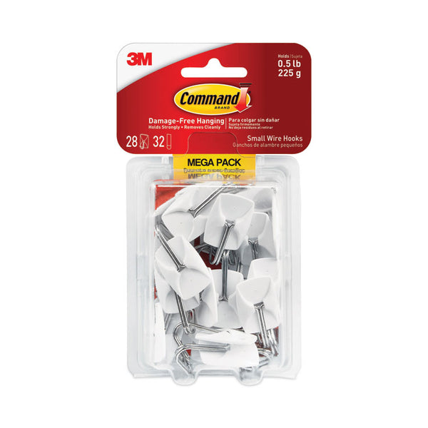 Command™ General Purpose Hooks, Small, Metal, White/Silver, 0.5 lb Capacity, 28 Hooks and 32 Strips/Pack (MMM17067MPES)