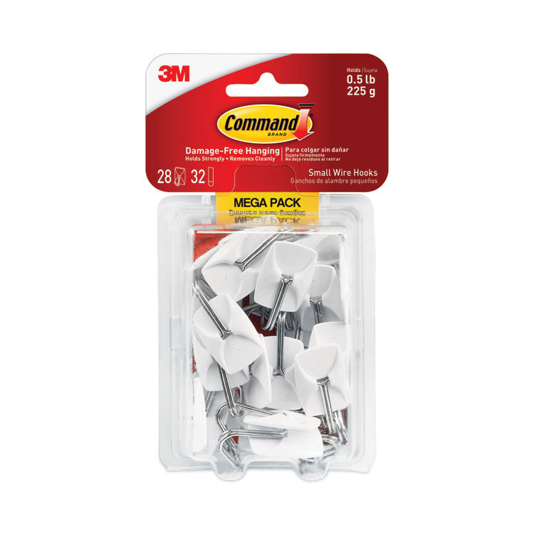 Command™ General Purpose Hooks, Small, Metal, White/Silver, 0.5 lb Capacity, 28 Hooks and 32 Strips/Pack (MMM17067MPES) Pack of 28