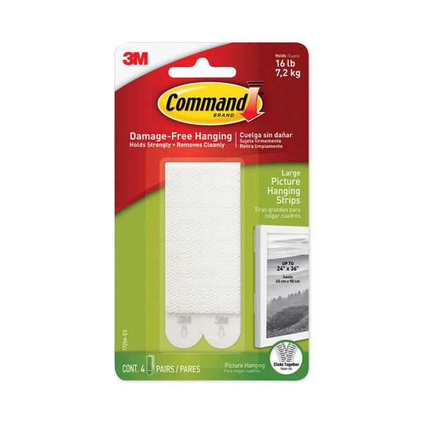 Command™ Picture Hanging Strips, Removable, Holds Up to 4 lbs per Pair, 0.5 x 3.63, White, 4 Pairs/Pack (MMM17206ES)