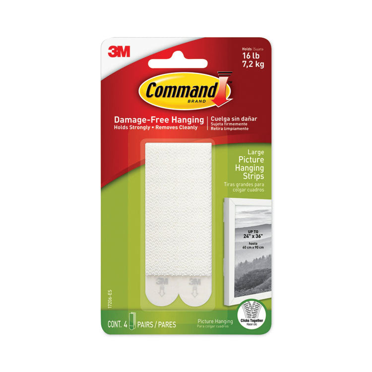 Command™ Picture Hanging Strips, Removable, Holds Up to 4 lbs per Pair, 0.5 x 3.63, White, 4 Pairs/Pack (MMM17206ES) Pack of 4