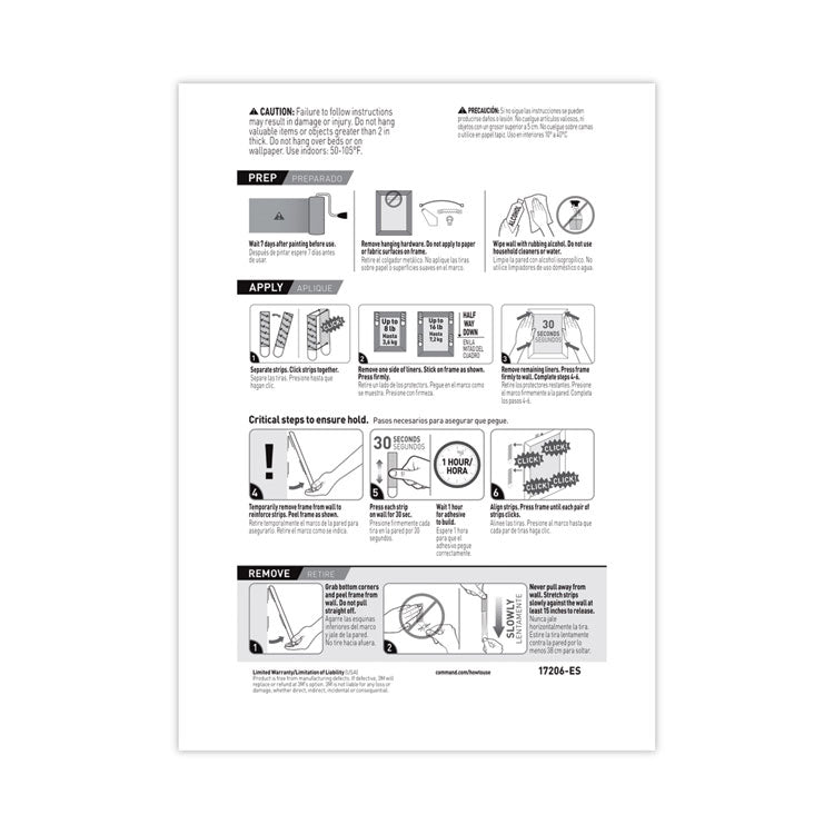 Command™ Picture Hanging Strips, Removable, Holds Up to 4 lbs per Pair, 0.5 x 3.63, White, 4 Pairs/Pack (MMM17206ES) Pack of 4