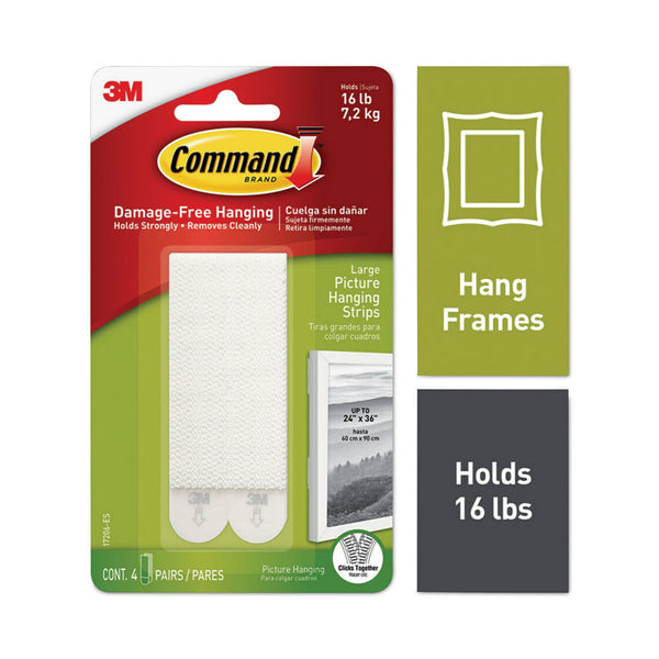 Command™ Picture Hanging Strips, Removable, Holds Up to 4 lbs per Pair, 0.5 x 3.63, White, 4 Pairs/Pack (MMM17206ES)