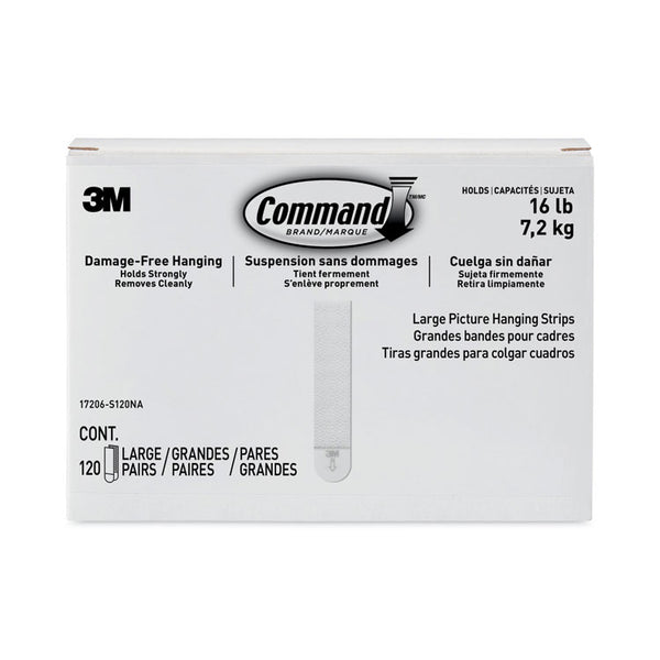 Command™ Picture Hanging Strips, Value Pack, Large, Removable, Holds Up to 16 lbs, 0.75 x 3.65, White, 120 Pairs/Pack (MMM17206S120NA)