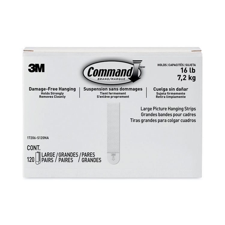 Command™ Picture Hanging Strips, Value Pack, Large, Removable, Holds Up to 16 lbs, 0.75 x 3.65, White, 120 Pairs/Pack (MMM17206S120NA)