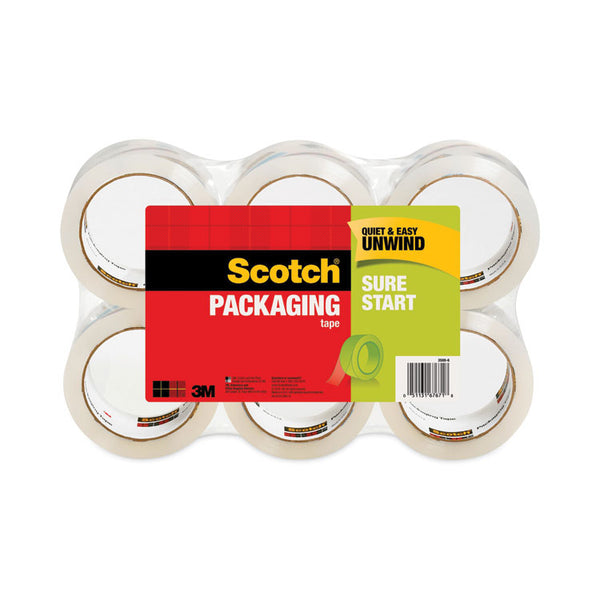 Scotch® Sure Start Packaging Tape, 3" Core, 1.88" x 54.6 yds, Clear, 6/Pack (MMM35006)