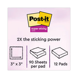 Post-it® Notes Super Sticky Pads in Energy Boost Collection Colors, 3" x 3", 90 Sheets/Pad, 12 Pads/Pack (MMM65412SSUC) Pack of 12