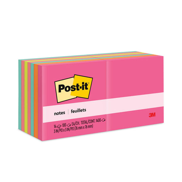 Post-it® Notes Original Pads in Poptimistic Colors, Value Pack, 3" x 3", 100 Sheets/Pad, 14 Pads/Pack (MMM65414AN) Pack of 14