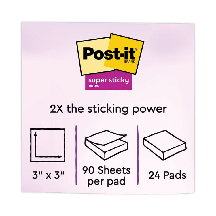 Post-it® Notes Super Sticky Pads in Energy Boost Collection Colors, 3" x 3", 90 Sheets/Pad, 24 Pads/Pack (MMM65424SSAU) Pack of 24