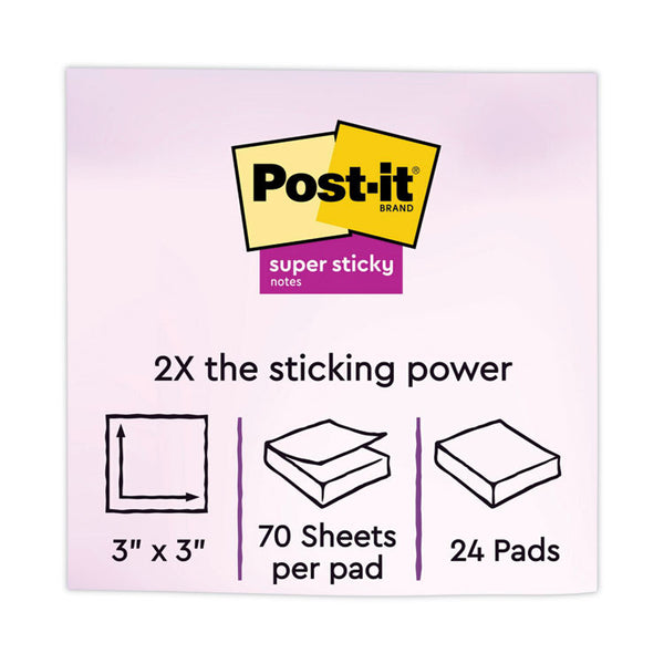 Post-it® Notes Super Sticky Pads in Energy Boost Collection Colors, Cabinet Pack, 3" x 3", 70 Sheets/Pad, 24 Pads/Pack (MMM65424SSAUCP)