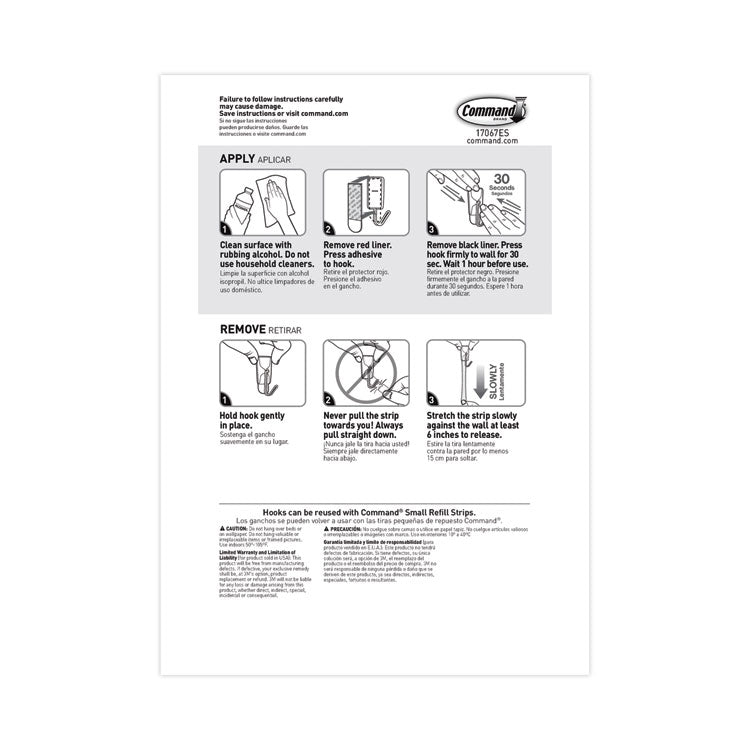Command™ General Purpose Wire Hooks Multi-Pack, Small, Metal, White, 0.5 lb Capacity, 9 Hooks and 12 Strips/Pack (MMM170679ES) Pack of 9