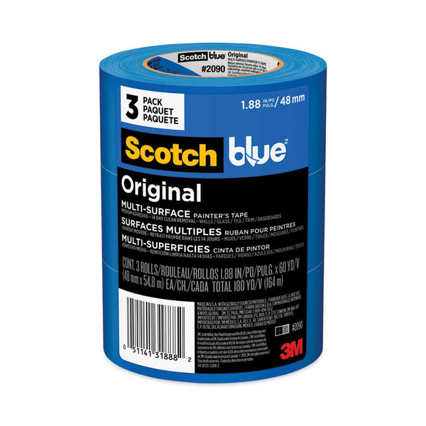 ScotchBlue™ Original Multi-Surface Painter's Tape, 3" Core, 1.88" x 60 yds, Blue, 3/Pack (MMM209048EVP) Pack of 3
