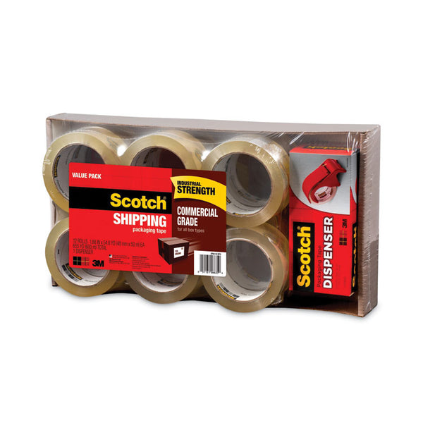 Scotch® 3750 Commercial Grade Packaging Tape with DP300 Dispenser, 3" Core, 1.88" x 54.6 yds, Clear, 12/Pack (MMM375012DP3)