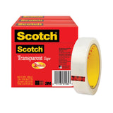 Scotch® Transparent Tape, 3" Core, 1" x 72 yds, Transparent, 3/Pack (MMM600723PK)