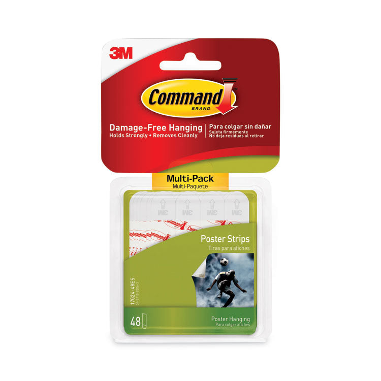 Command™ Poster Strips Value Pack, Removable, Holds Up to 1 lb, 0.63 x 1.75, White, 48/Pack (MMM1702448ES) Pack of 48