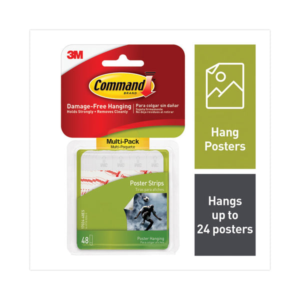 Command™ Poster Strips Value Pack, Removable, Holds Up to 1 lb, 0.63 x 1.75, White, 48/Pack (MMM1702448ES)