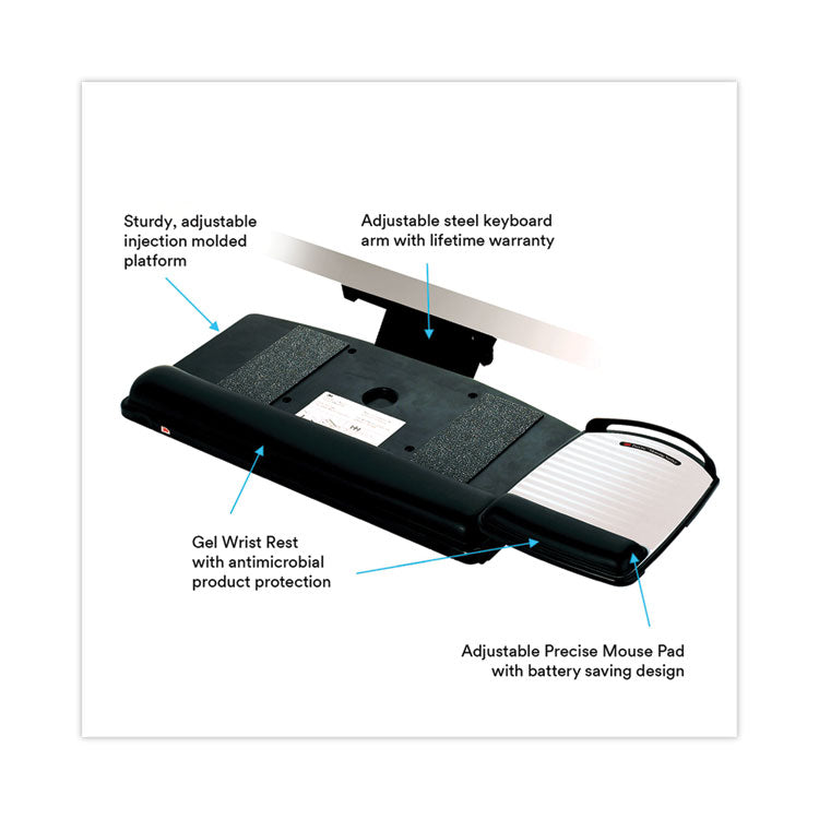 3M™ Sit/Stand Easy Adjust Keyboard Tray, Highly Adjustable Platform,, Black (MMMAKT180LE) Each