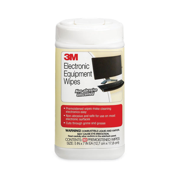 3M™ Electronic Equipment Cleaning Wipes, 1-Ply, 5.5 x 6.75, Unscented, White, 80/Canister (MMMCL610)