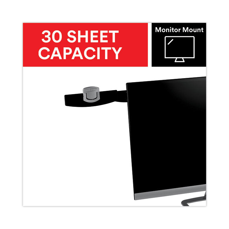 3M™ Swing Arm Copyholder, Adhesive Monitor Mount, 30 Sheet Capacity, Plastic, Black/Silver Clip (MMMDH240MB) Each