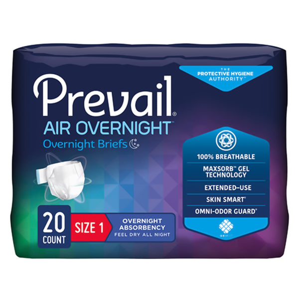 Prevail Air™ Overnight Unisex Adult Incontinence Brief Size 1 / Medium Disposable Heavy Absorbency (1234413_PK) 20/PK