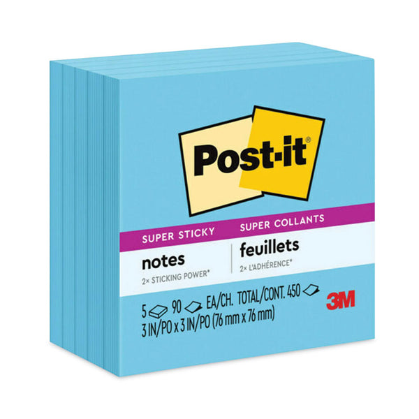 Post-it® Notes Super Sticky Full Stick Notes, 3" x 3", Energy Boost Collection Colors, 25 Sheets/Pad, 4 Pads/Pack (MMMF3304SSAU)