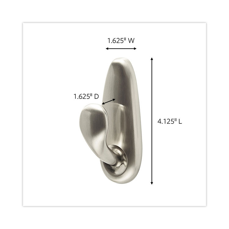 Command™ Adhesive Mount Metal Hook, Large, Brushed Nickel Finish, 5 lb Capacity, 1 Hook and 2 Strips/Pack (MMMFC13BNES) Each