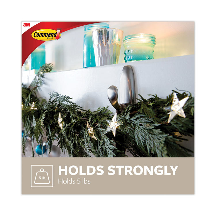 Command™ Adhesive Mount Metal Hook, Large, Brushed Nickel Finish, 5 lb Capacity, 1 Hook and 2 Strips/Pack (MMMFC13BNES) Each