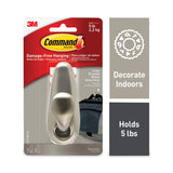 Command™ Adhesive Mount Metal Hook, Large, Brushed Nickel Finish, 5 lb Capacity, 1 Hook and 2 Strips/Pack (MMMFC13BNES) Each