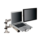 3M™ Easy-Adjust Desk Dual Arm Mount for 27" Monitors, 360 deg Rotation, +90/-15 deg Tilt, 360 deg Pan, Silver, Supports 20 lb (MMMMA265S)