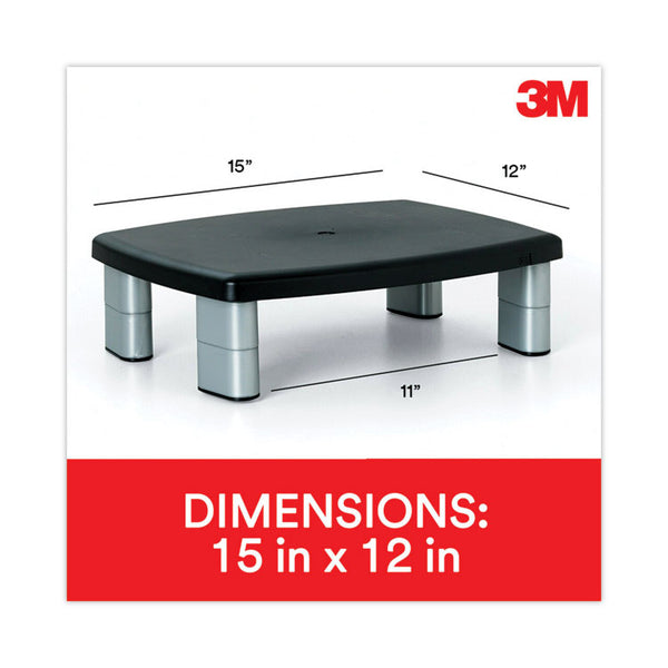 3M™ Adjustable Height Monitor Stand, 15" x 12" x 2.63" to 5.78", Black/Silver, Supports 80 lbs (MMMMS80B)
