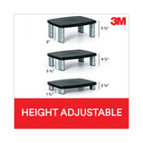 3M™ Adjustable Height Monitor Stand, 15" x 12" x 2.63" to 5.78", Black/Silver, Supports 80 lbs (MMMMS80B)