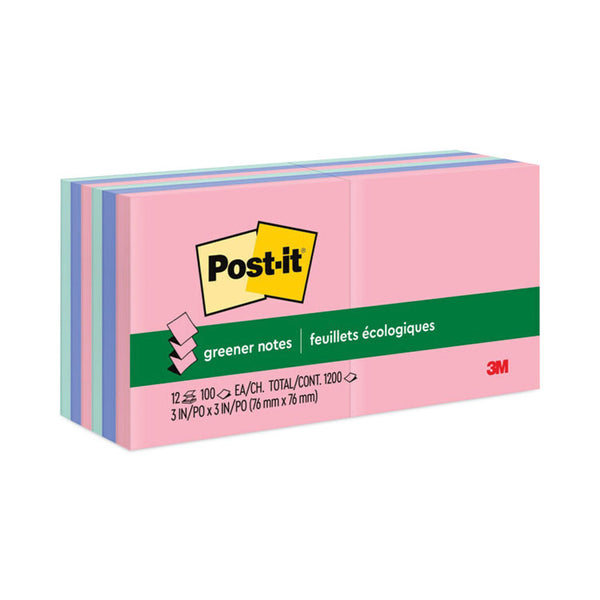 Post-it® Greener Notes Original Recycled Pop-up Notes, 3 x 3, Sweet Sprinkles Collection Colors, 100 Sheets/Pad, 12 Pads/Pack (MMMR330RP12AP)