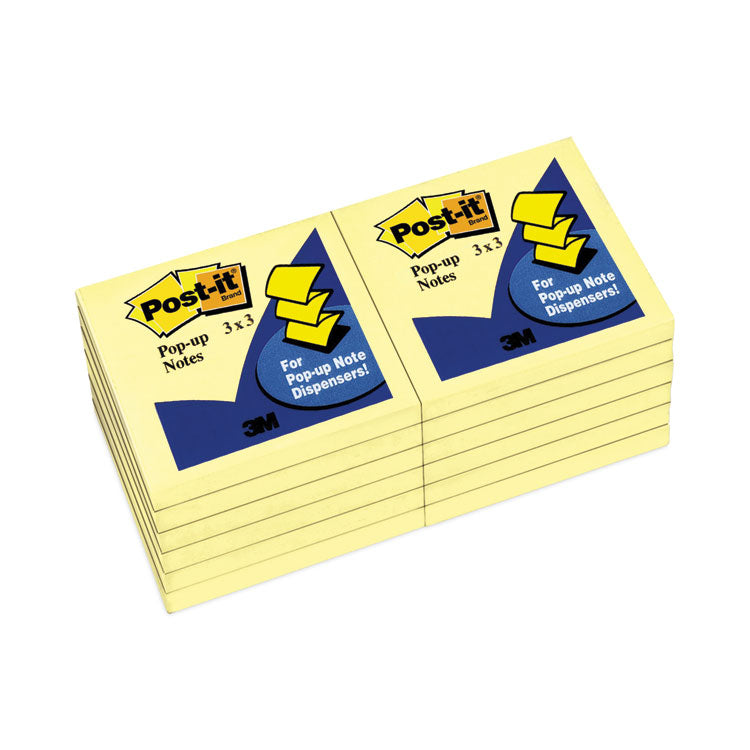 Post-it® Pop-up Notes Original Canary Yellow Pop-up Refill, 3" x 3", Canary Yellow, 100 Sheets/Pad, 12 Pads/Pack (MMMR330YW) 12 Pads