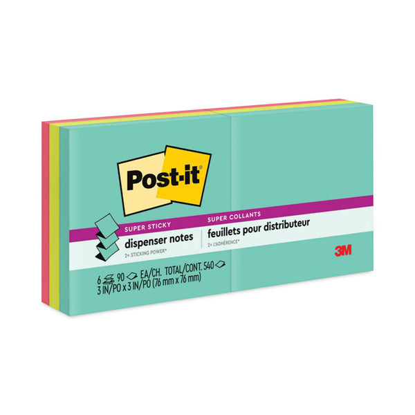 Post-it® Dispenser Notes Super Sticky Pop-up 3 x 3 Note Refill, 3" x 3", Supernova Neons Collection Colors, 90 Sheets/Pad, 6 Pads/Pack (MMMR3306SSMIA)