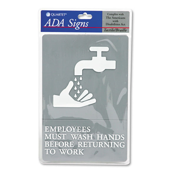 Headline® Sign ADA Sign, EMPLOYEES MUST WASH HANDS... Tactile Symbol/Braille, 6 x 9, Gray (USS4726) Each