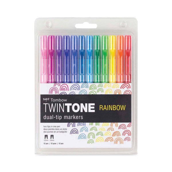 Tombow® TwinTone Dual-Tip Markers, Extra-Fine/Broad Tips, Assorted Colors, Dozen (TOM61526)