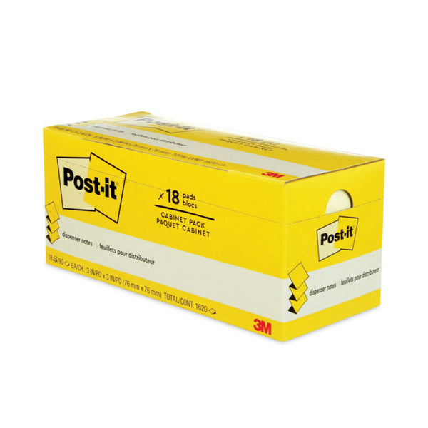 Post-it® Pop-up Notes Original Canary Yellow Pop-up Refill Cabinet Pack, 3" x 3", Canary Yellow, 90 Sheets/Pad, 18 Pads/Pack (MMMR33018CP)