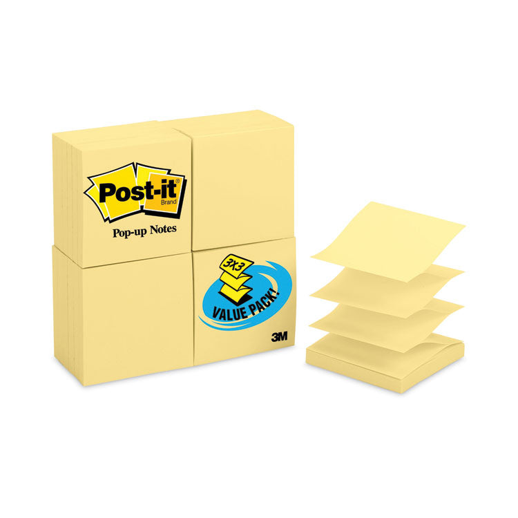 Post-it® Pop-up Notes Original Canary Yellow Pop-up Refill Value Pack, 3" x 3", Canary Yellow, 100 Sheets/Pad, 24 Pads/Pack (MMMR33024VAD) Pack of 24