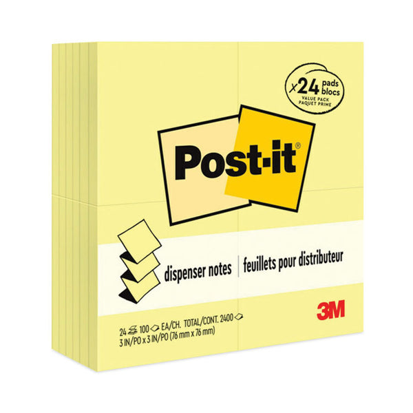 Post-it® Pop-up Notes Original Canary Yellow Pop-up Refill Value Pack, 3" x 3", Canary Yellow, 100 Sheets/Pad, 24 Pads/Pack (MMMR33024VAD)