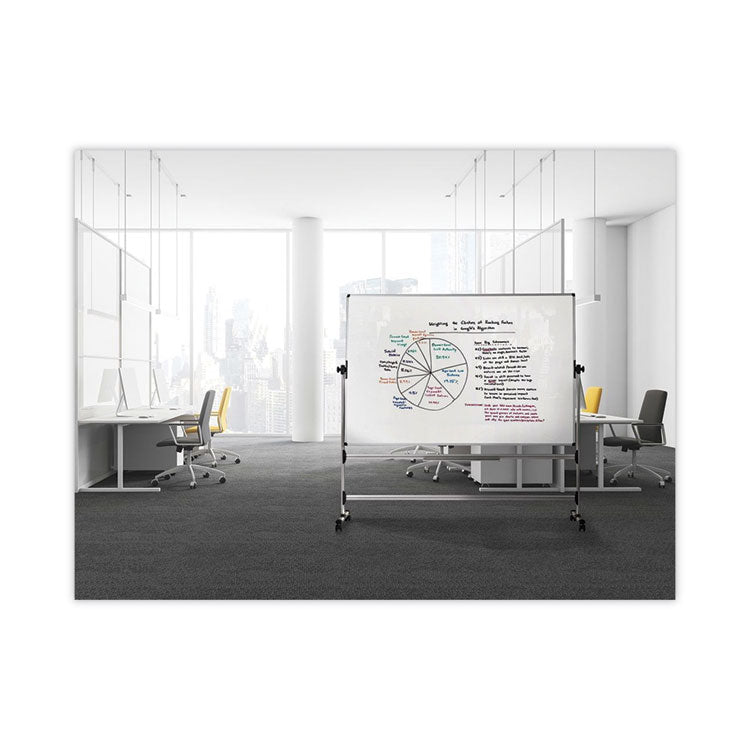 MasterVision® Earth Silver Easy Clean Mobile Revolver Dry Erase Boards, 36 x 48, White Surface, Silver Steel Frame (BVCRQR0221) Each