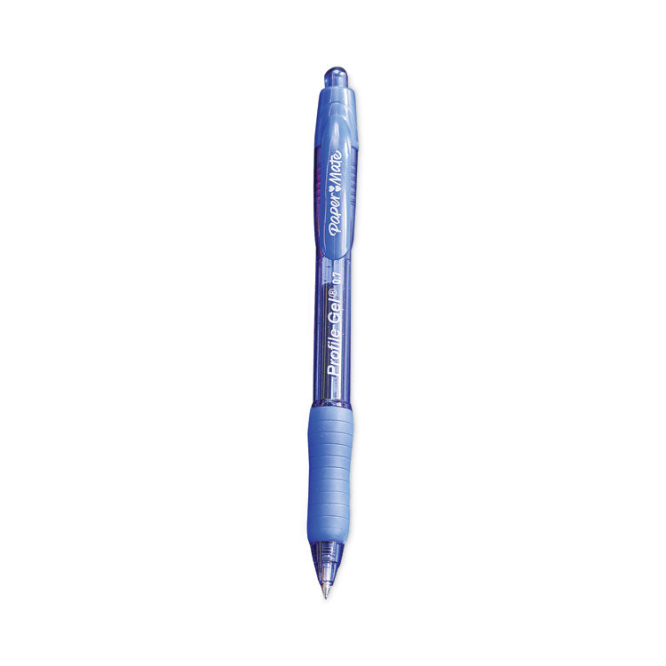 Paper Mate® Profile Gel Pen, Retractable, Fine 0.5 mm, Blue Ink, Translucent Blue Barrel, Dozen (PAP2102130)