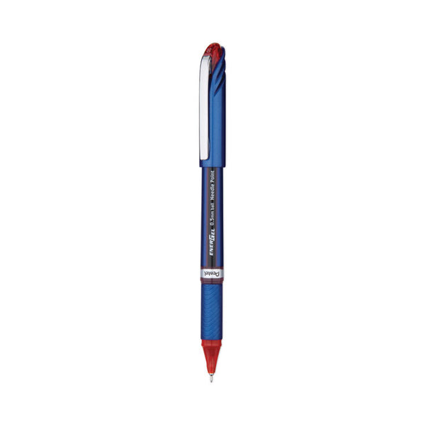 Pentel® EnerGel NV Gel Pen, Stick, Fine 0.5 mm Needle Tip, Red Ink, Blue/Red Barrel, Dozen (PENBLN25B)