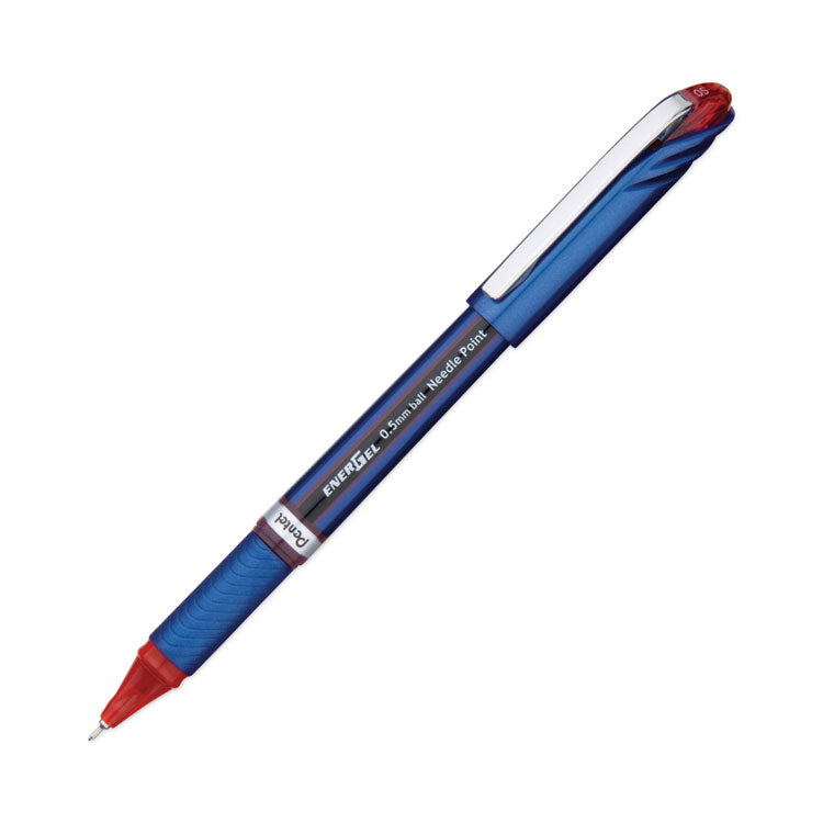 Pentel® EnerGel NV Gel Pen, Stick, Fine 0.5 mm Needle Tip, Red Ink, Blue/Red Barrel, Dozen (PENBLN25B)