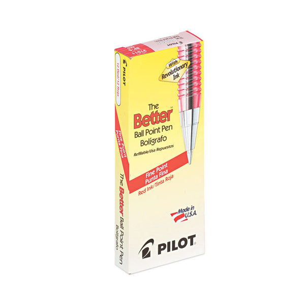 Pilot® Better Ballpoint Pen, Stick, Fine 0.7 mm, Red Ink, Translucent Red Barrel, Dozen (PIL37011)