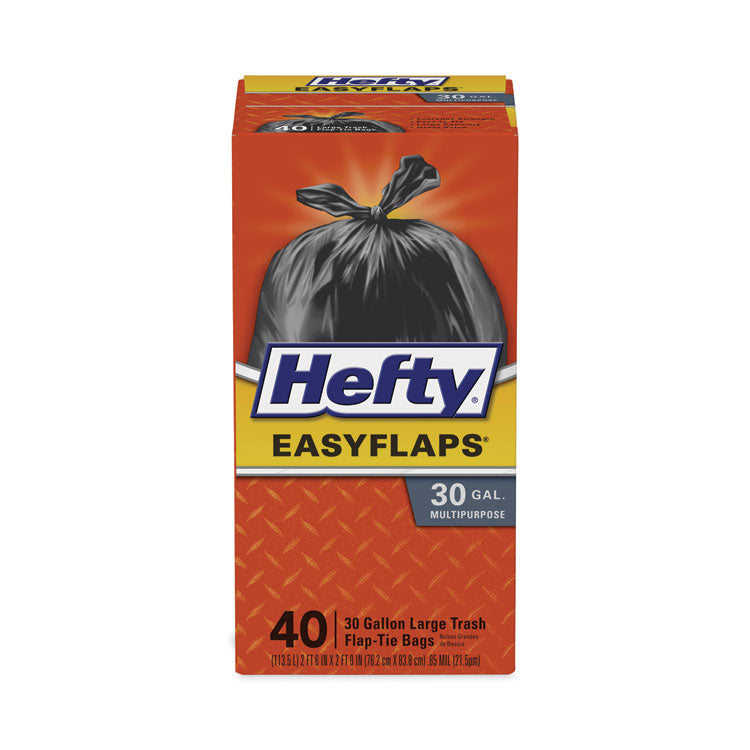 Hefty® Easy Flaps Trash Bags, 30 gal, 1.05 mil, 30" x 33", Black, 40/Box (RFPE27744)