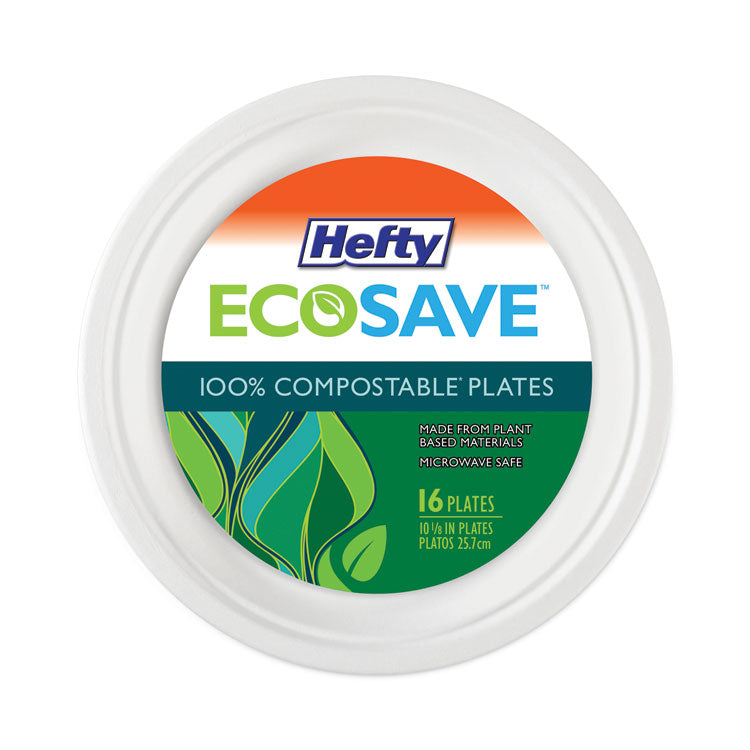 Hefty® ECOSAVE Tableware, Plate, Bagasse, 10.13" dia, White, 16/Pack (RFPD71016PK)