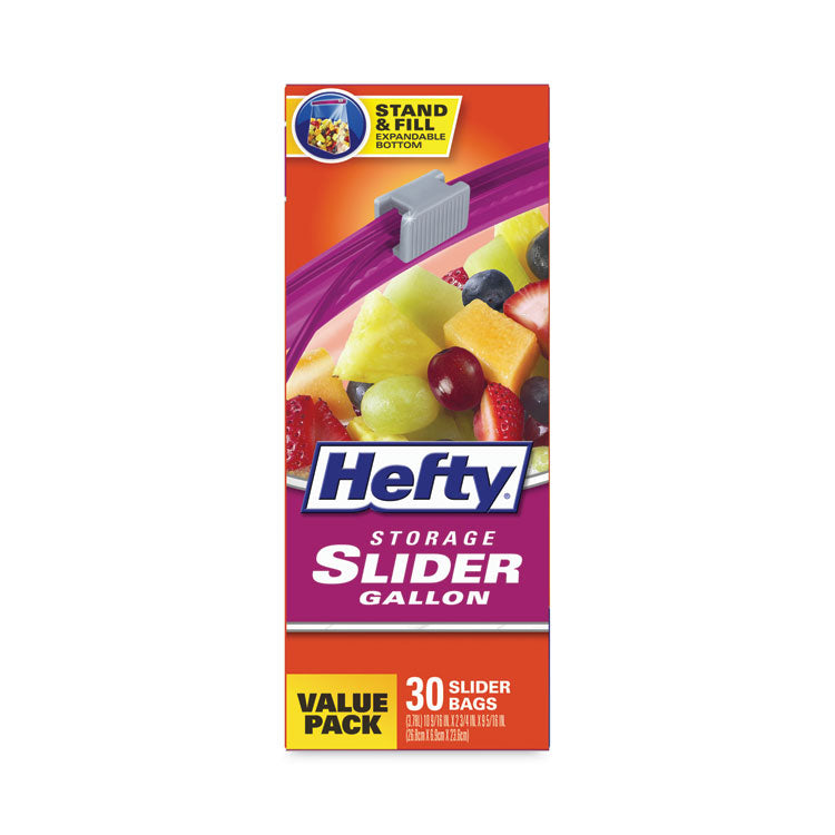 Hefty® Slider Bags, 1 gal, 1.5 mil, 10.56" x 11", Clear, 30/Box (RFPR81430)